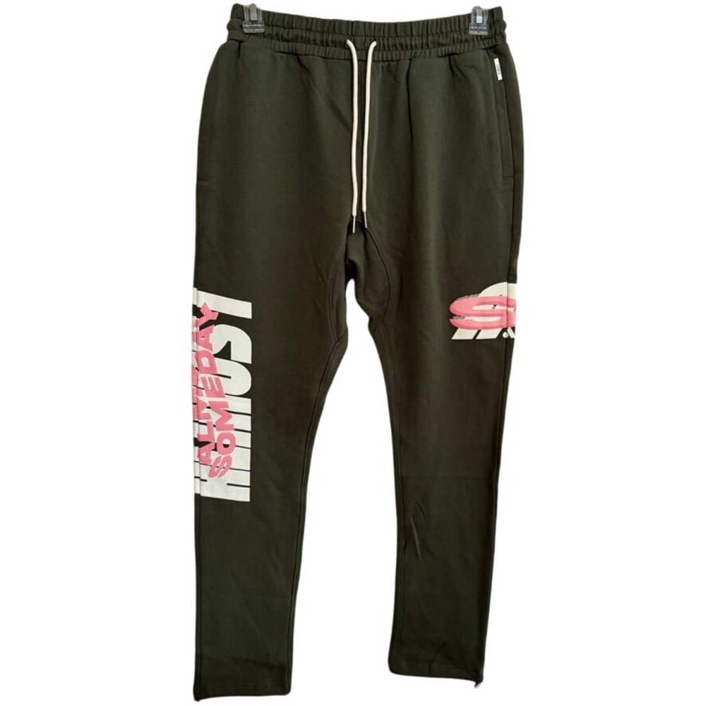 NWOT Almost Sunday Pants Joggers Mens Large streetwear Graphic sweatpants green